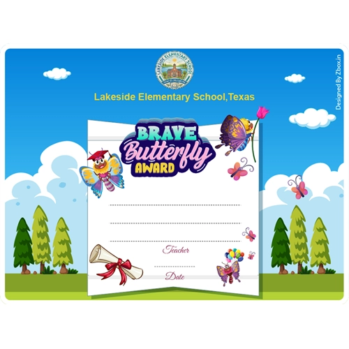 Brave Butterfly Classroom Award Certificate